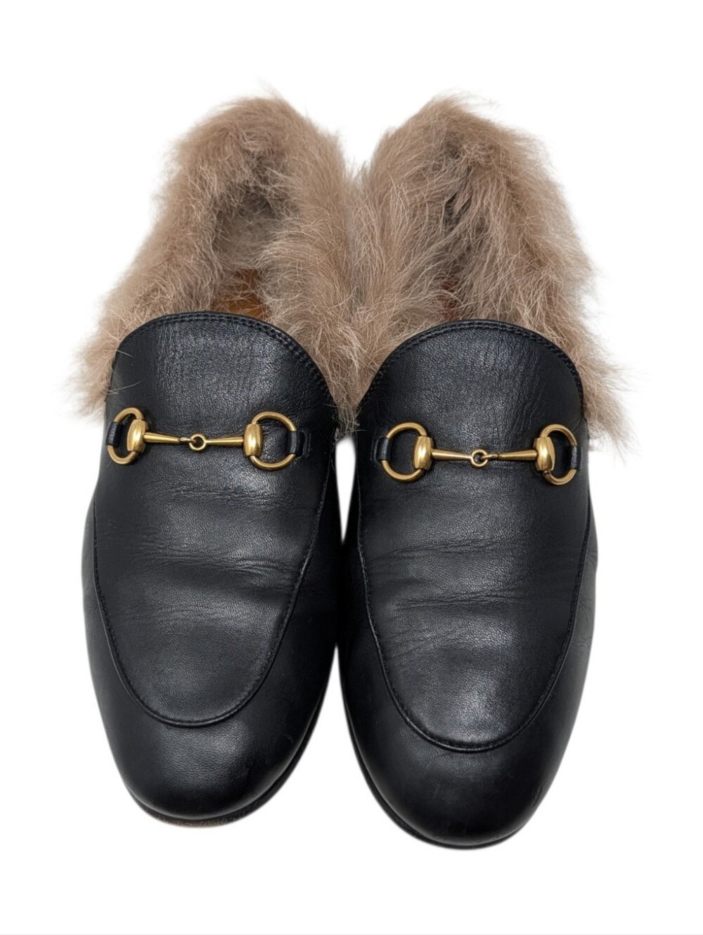 Gucci Black Leather Fur Jordaan Loafer Size EU 39